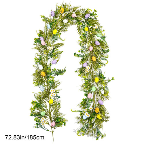 6.06ft Easter Egg & Flower Garland, Faux Plastic Greenery, 2