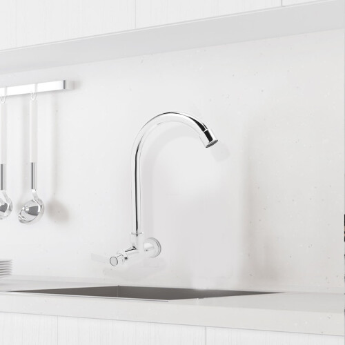 1 Set of Quick-open Wall Mount Faucet Copper Silver for Use 2