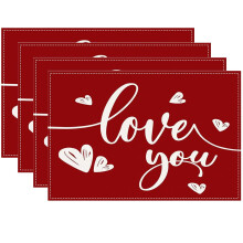 Ensemble de 4 sets de table en lin à motifs de cœurs rouges, parfaits pour la Saint-Valentin, les anniversaires et autres occasions spéciales, ou