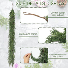 Guirlande de Noël de 1,80 m, guirlande réaliste en pin de Norfolk, guirlande de verdure artificielle, fausses aiguilles de pin pour décorer