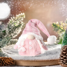 Poupée gnome lumineuse avec chapeau lumineux, décoration de Noël pour la maison, à poser sur une table ou une étagère (rose)