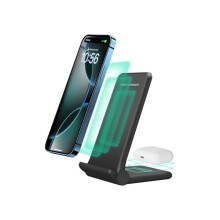 FU19992 20W hopfällbar trådlös laddningsstation kompatibel med iPhone 16/15/14/13/12/X, AirPods, Samsung, Pixel, Xperia, LG (utan kontakt)