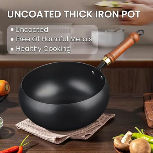 Uncoated Cast Iron Wok Round Bottom with Lid 1