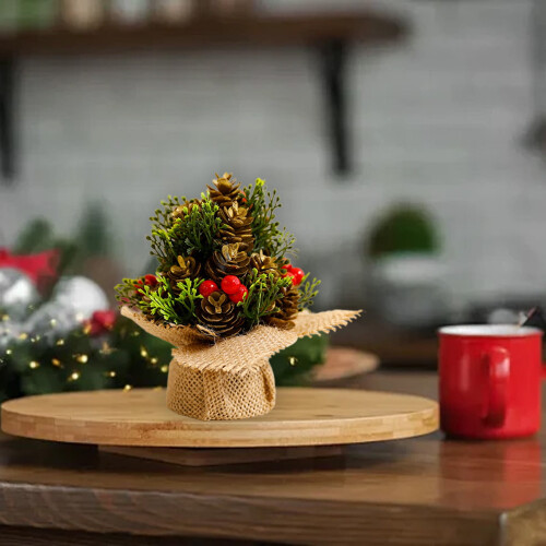 Mini Christmas Tree with Red Berries and Pine Cones 5.12 in 1