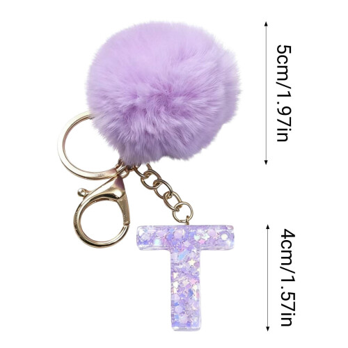 Purple Velvet Ball Keychain Set with Initial – Gift 1