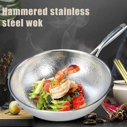 Hammered Stainless Steel Wok Scallion Patterned Fried Egg, Fried Steak Home Gift 1