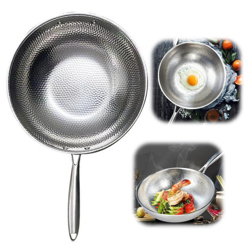 Hammered Stainless Steel Wok Scallion Patterned Fried Egg, Fried Steak Home Gift 2