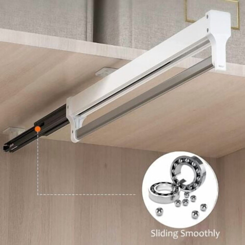 Extendable Clothes Rail with Pull Out Hangers, Adjustable Telescopic Bar, 40cm, White 2