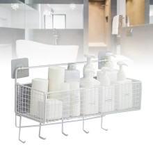 Cesta de almacenamiento de hierro para colgar en la pared con gancho, blanca.