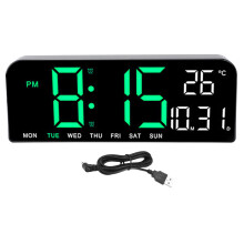 Horloge murale numérique avec affichage de la température, horloge murale numérique LED avec fonction compte à rebours, télécommande,