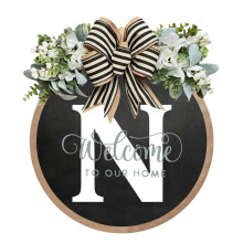 Welcome Sign Wreath for Front Door – Floral Round Wood Wall Decor, Porch Decor Gifts, All Seasons & Holidays – Compatible with Standard Door Hooks