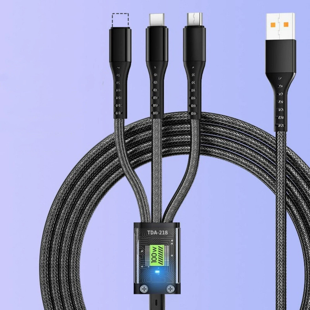 100W Fast Charging Visual Chip Three In One Mobile Phone Braided Data Line Three In One Charging Line Future Sense Of Technology 9083649390221