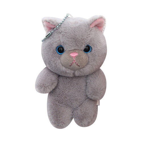 Mini-Schlüsselanhänger aus grauem Teddybär-Plüsch – 10 cm
