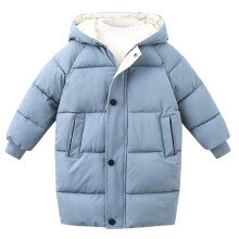 Kids' Thick Quilted Down Jacket, Hooded Winter Coat for Girls, Sky Blue, 12–18 Months, Compatible with Cold Weather
