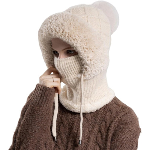 Gorro de invierno de forro polar con máscara y bufanda integradas.