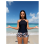 Ensemble tankini noir à fleurs pour femme avec taille à cordon. 1