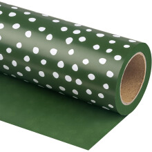 Käännettävä käärepaperi - minirulla - 43 cm x 9,5 m - tummanvihreä ja herkkä pilkullinen kuvio syntymäpäiville, juhlapyhiin, häihin ja