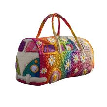 Gewatteerde Hippie Van reistas – Retro patchwork weekendtas, 45 cm (18 inch) Boheemse draagtas voor de sportschool, yoga en reizen – Compatibel