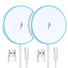 FU1999 15W magnetisk trådlös laddare, 2-pack för iPhone 16–12 och AirPods-serien – MagSafe-kompatibel