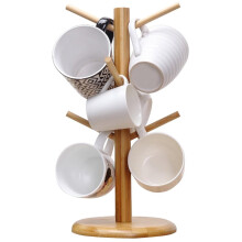 Soporte para tazas de bambú con 6 ganchos