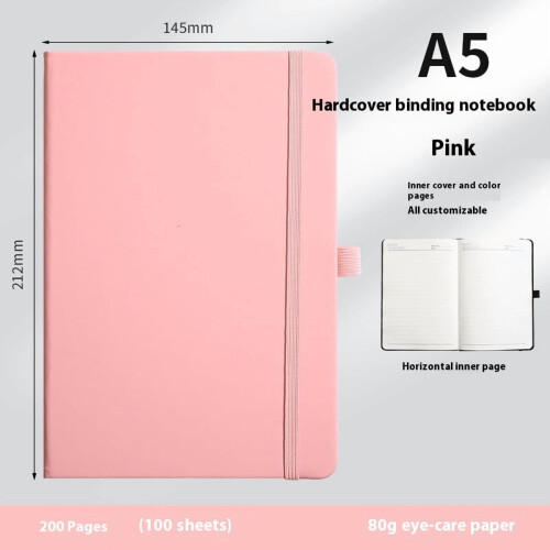 A5+A6 Notizbücher aus PU-Leder, liniert, rosa, 2er-Pack
