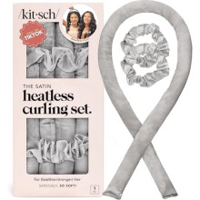 Set med värmefria locktänger i satin – 84 cm hårlocktång och 2 satinhårband för frissfria lockar utan värme över natten – Silver