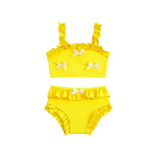 Costume da bagno giallo in stile coreano per bambina, con fiocco e spalline a volant, adatto a feste in spiaggia/piscina per neonate/bambine di 3-4