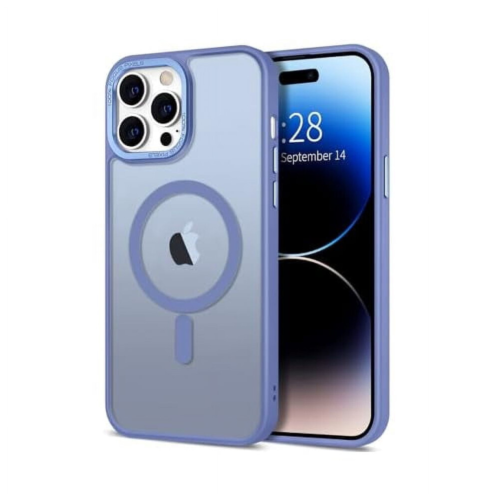 Magnetic Translucent Matte Case For Iphone 14 Pro Max 6.7" Â Compatible With Magsafe, Slim Shockproof Bumper Cover, Light Blue 9425574205766