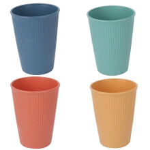 4er-Set Weizenstrohbecher, 385 ml, wiederverwendbare, stapelbare Becher für Wasser/Kaffee – bruchfest, ideal für Camping/Reisen/Partys –