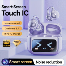 Écouteurs sport à clip - Écran tactile LCD, réduction de bruit ENC, basses profondes | USB-C, autonomie longue durée pour le sport | Compatible