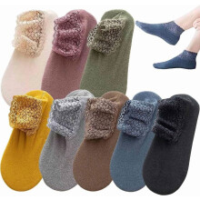 Modische Spitzensocken, wärmende Damen-Thermosocken mit Rüschenbesatz, rutschfeste und kuschelige Socken für Herbst, Winter, Zuhause und Alltag