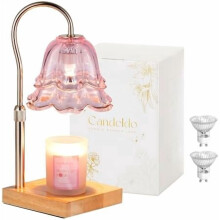 Roze bloemvormige kaarsenwarmerlamp, dimbaar en in hoogte verstelbaar.