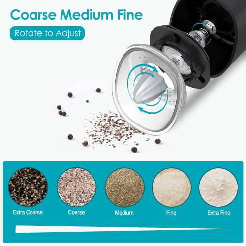 Electric Salt and Pepper Grinder Automatic Gravity Sensor Battery Powered Salt Mill LED Indicator Adjustable Coarseness One Hand Easy Operation 1