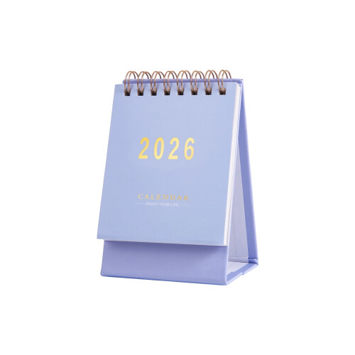 Mini Calendário de Mesa 2026 com Aba e Papel Grosso Roxo