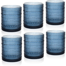 KitchenKey 10 oz Hobnail Cocktail Glasses Set of 6, Vintage Textured Bubble Glasses, Compatible with Old Fashioned & Jupiter Glasses, Blue