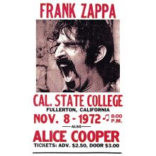 Frank Zappa Poster, Live in Concert, California, 1972, with Alice Cooper, Art Print 1218inch unframed