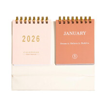 Dubbele bureaukalender 2026 met motiverende citaten, maandkalender (jan. 2026 - dec. 2026) met dubbele spiraalbinding voor thuisgebruik.