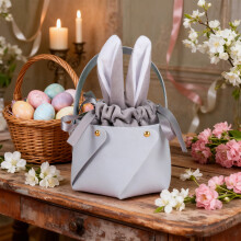 Bolsa de regalo con orejas de conejito de Pascua, de piel sintética, 10x8 cm.