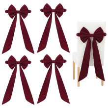 Sammetsroséer för stolar, röda julroséer för stolar, 28,5 cm x 61,5 cm elastisk vinröd rosett för stolar, för julfest, bröllop och evenemang