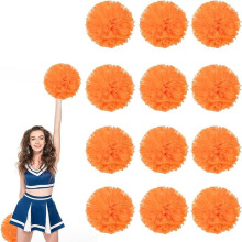 12 stuks 25 cm metallic folie cheer pompons met handvat en bloemen – Geschikt voor cheerleadingteams, dansgroepen, sportteams en feestjes