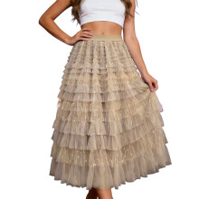 Jupes longues en tulle pour femmes, jupes tutu à volants, jupes taille haute à plusieurs niveaux en résille, jupes fluides trapèze, jupon