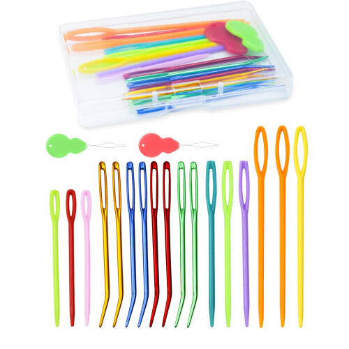 Set de ace de cusut din plastic, îndoite, pentru cusut tapiserie, 19 buc.