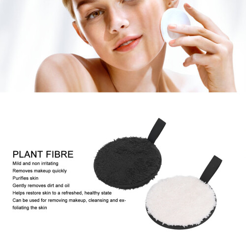 2 pezzi Puff Struccanti Riutilizzabili, Fibre Vegetali Morbide, Nero e Bianco 2