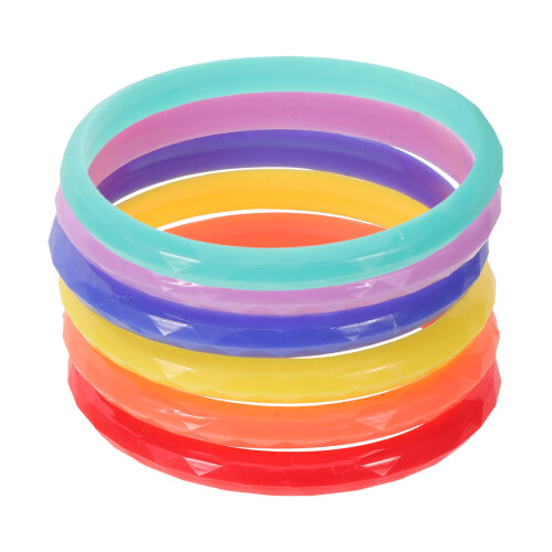 6Pcs Rainbow Resin Children Bangles Set Stackable Cute Bracelets
