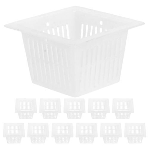 24Pcs White Pe Plastic Square Net Plant Pots for Hydroponics Gardening
