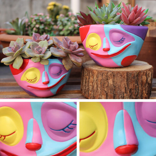 Cache-pot visage pour succulentes couleur 12,8  12,8  7,6 cm 414 g 2