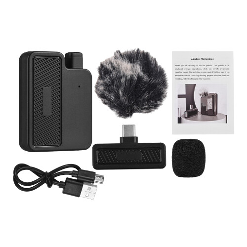 Microfono Lavalier Wireless 30m, 16Bit 48KHz, Plug Type-C, Batteria 12H 2