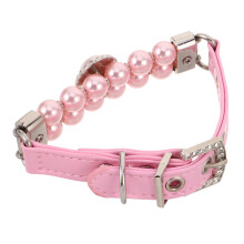 Pink PU Pearl Dog Collar Rhinestone Decor for Small Dogs