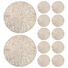 12Pcs PVC Heatproof Golden Round Coasters Decorative Cup Mats for Home
