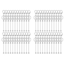 48 Pcs Beadable Keychain Bars Bulk for Beads DIY Blank Keychain Metal Beaded Keychain for Bead Keychain Crafts Silver